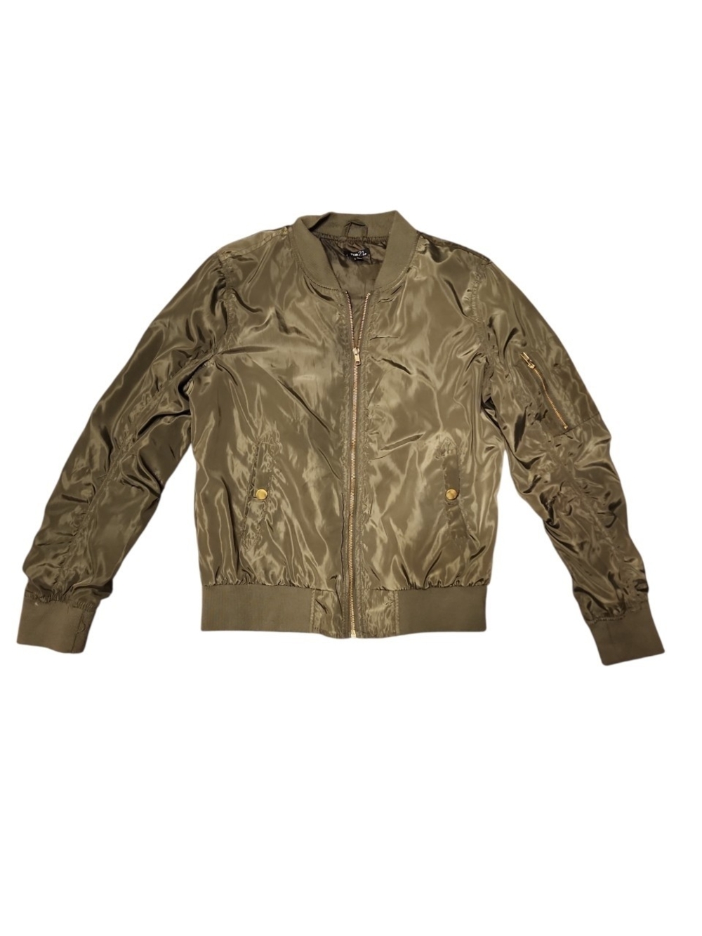Olive Green Satin Bomber Jacket